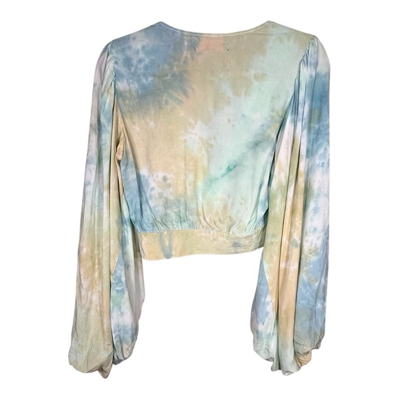 Signature8 Water Color Tie Dye Cropped Balloon Sleeve Blouse Size S - Picture 5 of 11